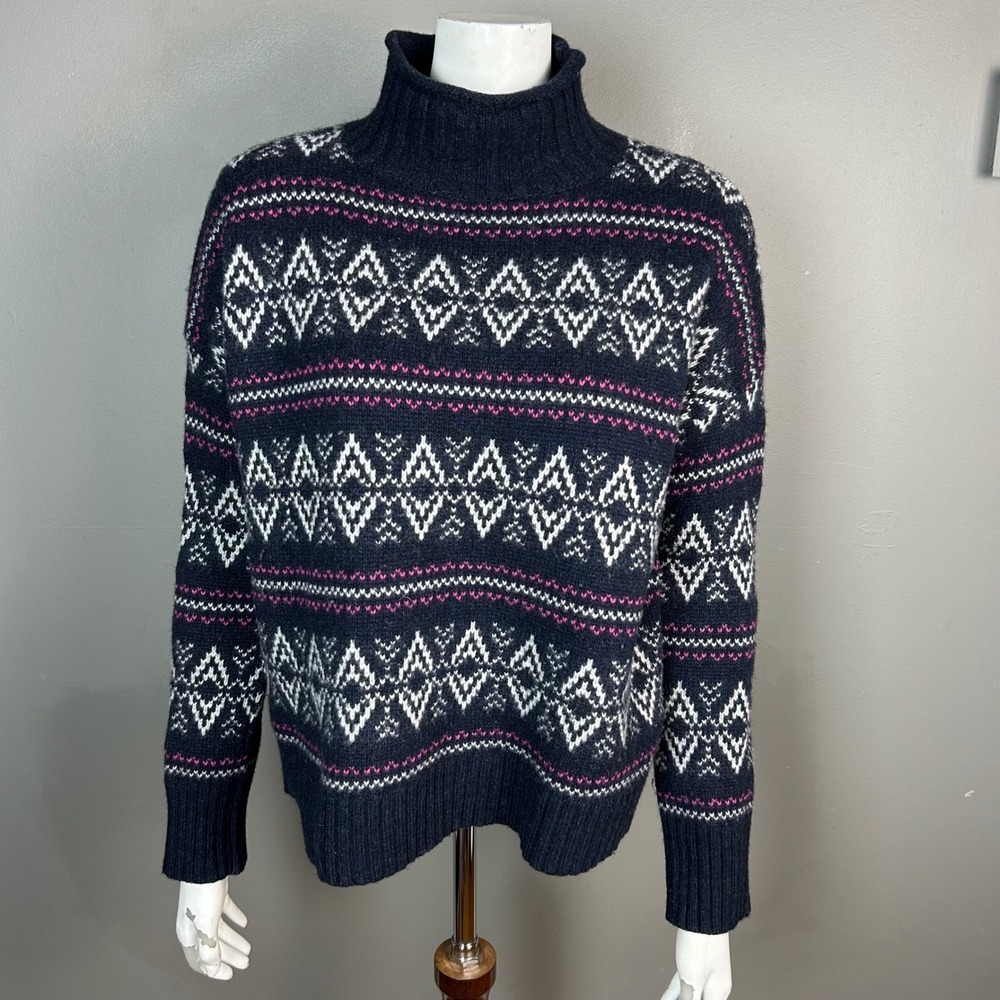 Barbour Sweater Women's Size 4 Lynemouth Fair Isle Turtleneck Blue Wool  Ski